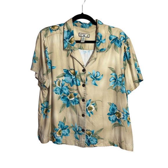 Caribbean Joe Petite Let Go Button Up Hawaiian Shirt Wood Buttons Vintage SZ PXL - Picture 4 of 8